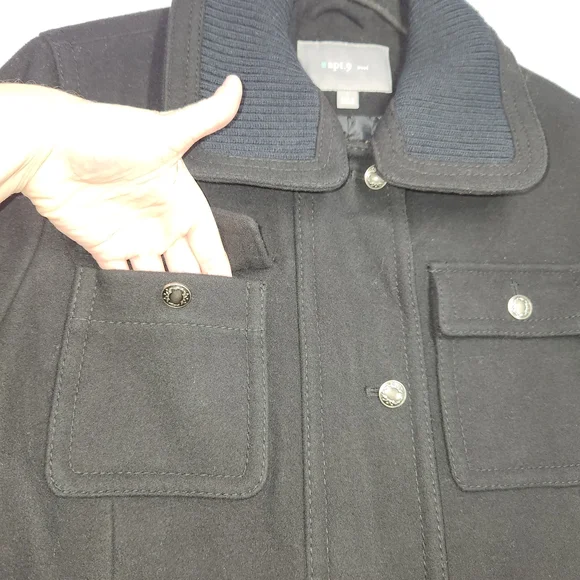 ⭐️Apt. 9 Women's Large Black Mid Length Coat 80% Wool - Picture 4 of 12